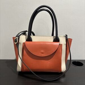 Divina Firenze Italy Leather Orange Black Beige Satchel Crossbody Bag Margie